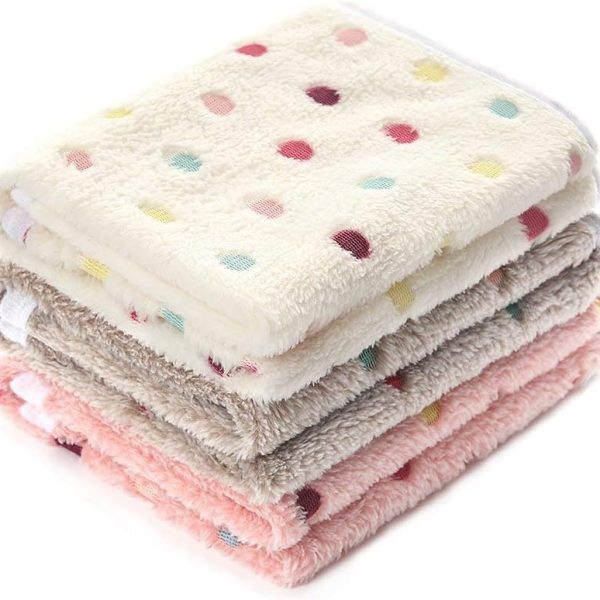 3-Pack Super Soft Pet Blankets, Cute Dot Pattern Flannel Throws for Cats & Dogs, Small Size