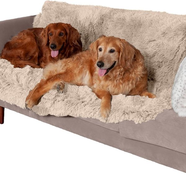 Waterproof Reversible Pet Throw Blanket, Long Faux Fur & Velvet, Extra Large Size for Dogs & Cats