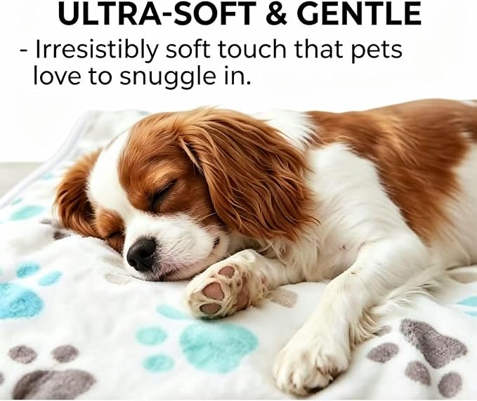 Fluffy Flannel Pet Blanket, Washable Paw Print Throw for Small, Medium & Large Dogs & Cats, 30x20" - Image 2