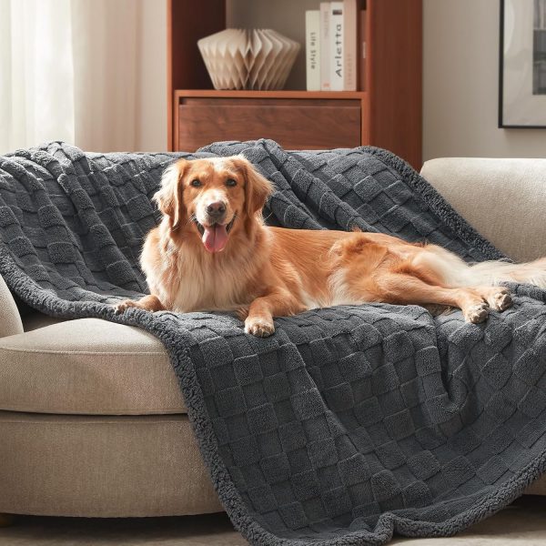 Waterproof Fleece Pet Blanket, Soft Furniture Protector for Dogs & Cats, Reversible Washable Throw, 40x50", Grey