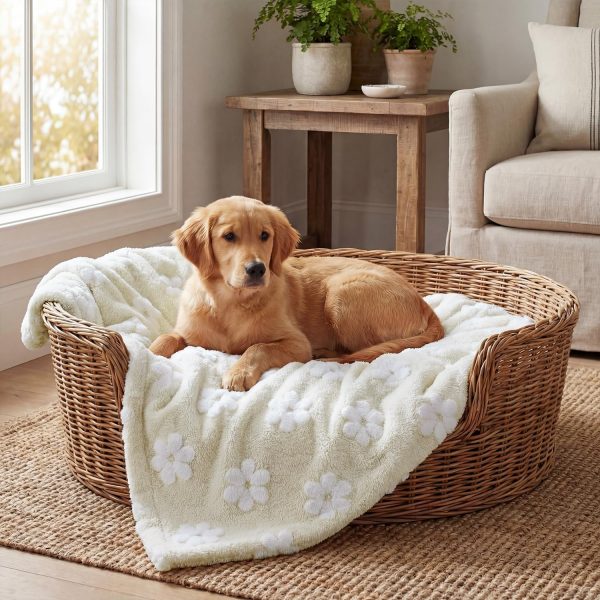 Beige Flower Shape 3D Textured Pet Blanket, Decorative Soft Throw, 30x40"