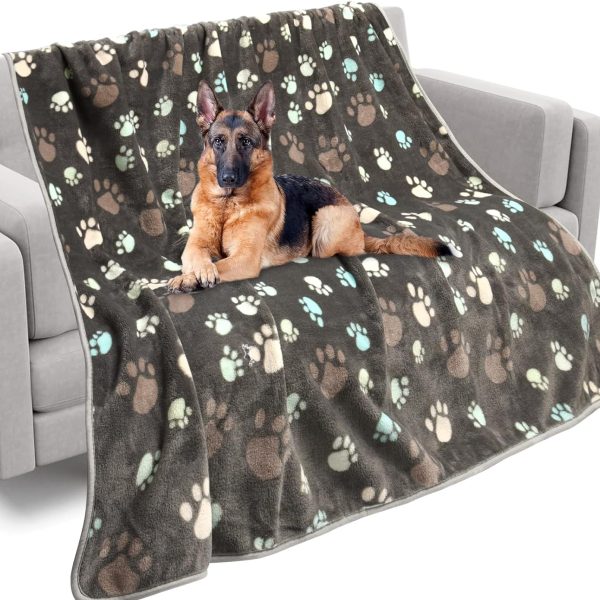 Upgraded Flannel Pet Blanket for Large Dogs & Cats, Soft Cozy Throw, 60x50", Grey