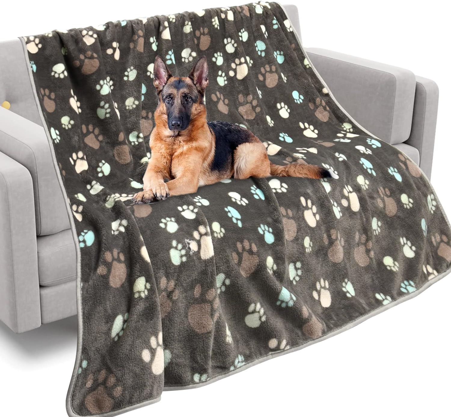 Upgraded Flannel Pet Blanket for Large Dogs & Cats, Soft Cozy Throw, 60x50", Grey