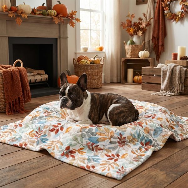 Colorful Fall Leaves Flannel Pet Blanket, Soft Decorative Throw, 30x40"