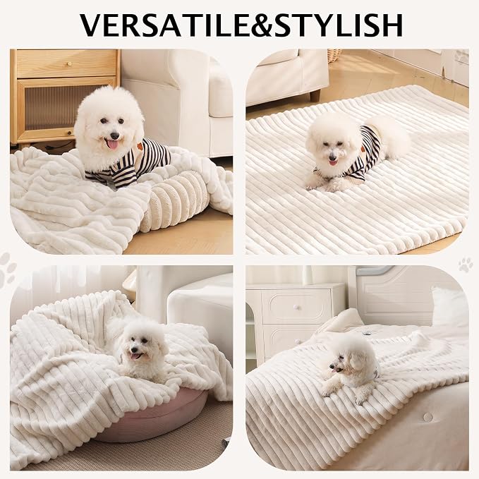 Waterproof Pet Blanket for Couch, Soft Protective Throw, 25x35", Off White - Image 2