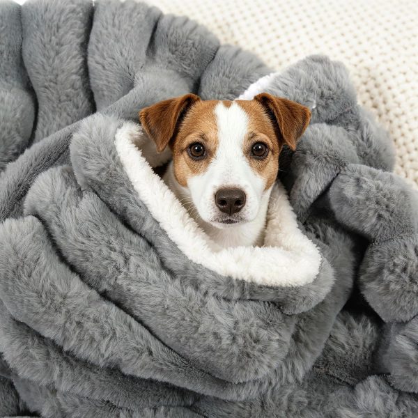 Soft Rabbit Fur Pet Blanket for Small Dogs & Cats, Cozy Puppy Throw, 25x35", Grey