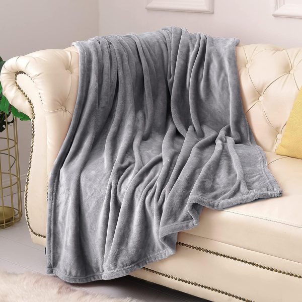 Lightweight Microfiber Fleece Throw Blanket, Super Soft Cozy Bed Cover, Grey