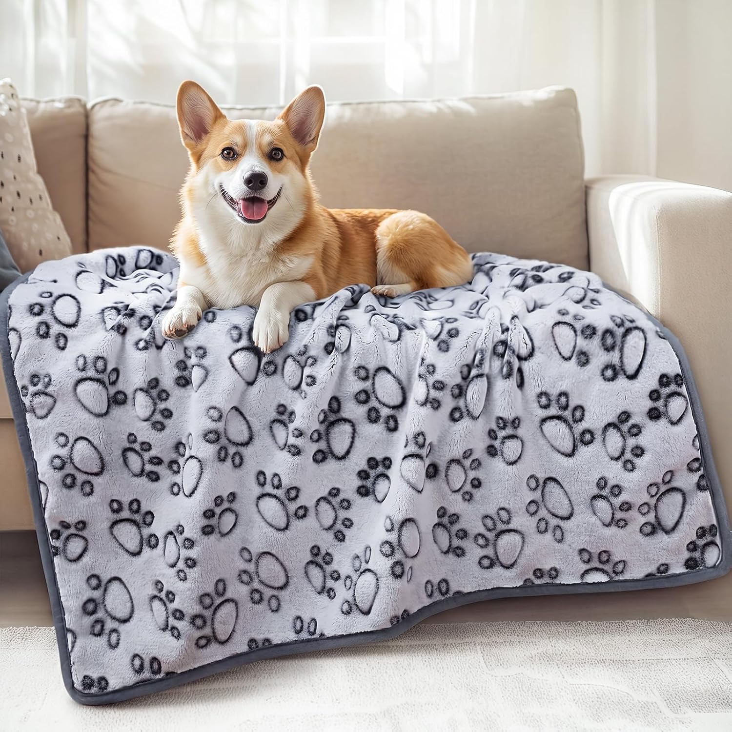 Fluffy Paw Print Pet Blanket, Soft Fleece Throw for Small, Medium & Large Dogs & Cats