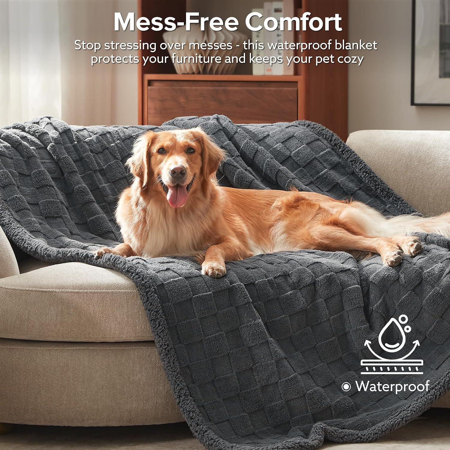 Waterproof Fleece Pet Blanket, Soft Furniture Protector for Dogs & Cats, Reversible Washable Throw, 40x50", Grey - Image 2