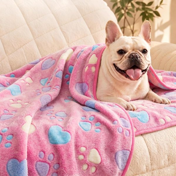 3-Pack Super Soft Fleece Pet Blankets, Cozy Heart Print Throws for Cats & Dogs, Small 23x16", Pink/Blue/Brown