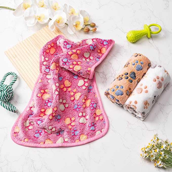 3-Pack Fluffy Fleece Pet Blankets, Soft Flannel Throws for Cats & Dogs, Small 23x16", Paw Print Pattern - Image 2